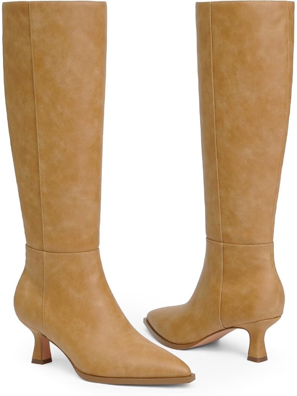 Women's Banana Pu Knee High Boots Kitten Heels Pointed Toe Tall Boots Low Heel - Picture 4 of 6